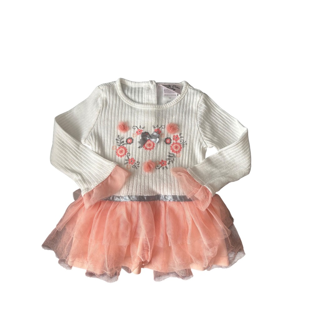 Little Lass Baby 18M Pink Tulle Tunic Top Floral Long Sleeve Ivory Toddler Girl